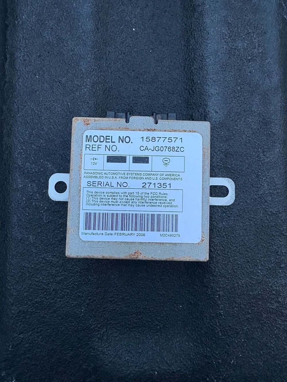 Panasonic Automotive Systems Rear View Camera Control Module 15877571